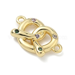 Brass Micro Pave Cubic Zirconia Heart Biscuit Connector Charms&nbsp;KK-G548-06G-02