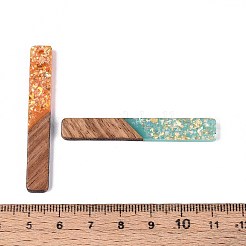 不透明樹脂とクルミ材のペンダント  長方形チャーム  キラキラパウダー＆金箔付き  ミックスカラー  51.5~52x7~7.5x3~4mm  穴：2mm&nbsp;RESI-T060-09M