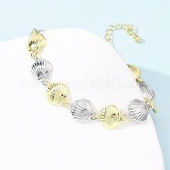 女性用真鍮リンクチェーンブレスレット  プラチナ·ゴールデン  シェル形状  6-7/8インチ（17.5cm）  リンク：15x11x3mm&nbsp;BJEW-G762-01GP-02