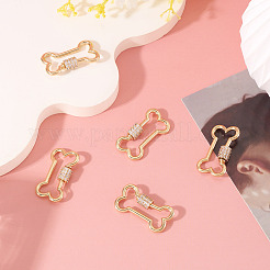 5 Pcs Brass Micro Pave Clear Cubic Zirconia Screw Carabiner Lock Charms&nbsp;KK-TA0003-17