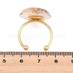 304ステンレススチールカフオープンリング  花とハート  樹脂と  ゴールドカラー  砂茶色  18mm&nbsp;RJEW-C167-01A-01