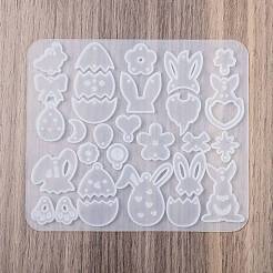 イースター DIY ペンダント モールド  シリコーン鋳造金型  UVレジン用  エポキシ樹脂工芸品作り  ウサギと卵  ホワイト  129x111.5x4.5mm  穴：1.5mm&nbsp;LS-AJEW-U023-01A