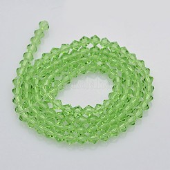 カット加工ダブルコーンガラスビーズ連売り  芝生の緑  4x4mm  穴：0.8~1mm  約75~78個/連  28~29cm&nbsp;EGLA-P017-4mm-01