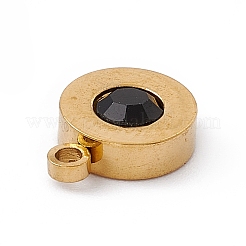 304ステンレスペンダント  ラインストーン付き  フラットラウンドのチャーム  ジェット  10.5x8x3.5mm  穴：1.4mm&nbsp;STAS-P310-23G-03