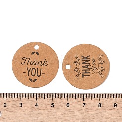 クラフト紙のありがとうプリントギフトタグ100個  ラウンド  ジュートコード付き  キャメル  3x0.04cm&nbsp;CDIS-H007-06