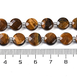天然石タイガーアイビーズ連売り  ファセットコインビーズ  フラットラウンド  シードビーズで  8.5~9x4~5mm  穴：0.9mm  約39個/連  15.75''（40センチメートル）&nbsp;G-B049-F03-02