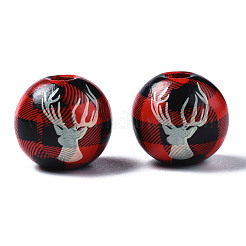 Painted Natural Wood European Beads&nbsp;WOOD-S057-036A
