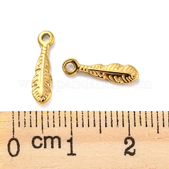304ステンレススチールチャーム  リーフチャーム  18KGP本金メッキ  13.5x3.5x2mm  穴：1mm&nbsp;STAS-Z047-03G