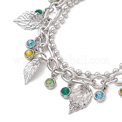 Leaf 304 Stainless Steel Figaro & Ball Chains Double Layers Bracelets&nbsp;BJEW-JB13177-02