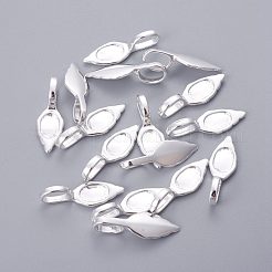 真鍮製グルーフラットパッドベイル  カドミウムフリー＆鉛フリー  葉  銀色のメッキ  サイズ：幅さ約8.5mm  長さ24mm  厚さ2mm  穴：4.5mm&nbsp;EC055-S