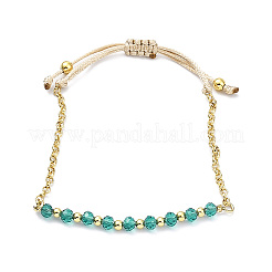Adjustable Glass Beaded & Brass Chains Link Bracelet for Women&nbsp;BJEW-O187-12