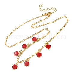 Valentine's Day Brass Enamel Red Heart Pendant Necklaces for Women&nbsp;NJEW-A071-13A-G