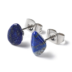 生ナゲット天然石スタッドピアス  女性用304ステンレススチールイヤリング  7~10x5~8mm&nbsp;EJEW-K253-01P