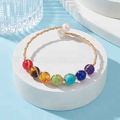 Natural & Synthetic Mixed Stone & Pearl Beaded Bangle&nbsp;BJEW-JB09646