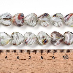 ミッレフィオーリガラスビーズ連売り  ハート  透明  11.5~12x12x6.5~7mm  穴：0.8mm  約50個/連  22.05''（56センチメートル）&nbsp;GLAA-T023-34J