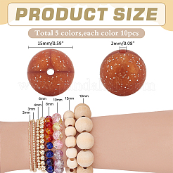 50 個 5 色食品グレードの環境に優しいシリコーン焦点ビーズ  ラウンド  ミックスカラー  15mm  穴：2mm  10個/カラー&nbsp;SIL-PH0001-27