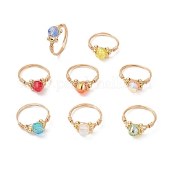 8Pcs Transparent Electroplate Glass Finger Rings for Women&nbsp;RJEW-JR00921-01