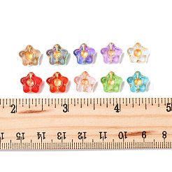 80個10色の電気メッキと金色の金属で覆われたガラスビーズ  花  ミックスカラー  10.5x11x5mm  穴：1mm  8個/カラー&nbsp;EGLA-FS0001-56