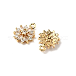 真鍮製マイクロパヴェキュービックジルコニアペンダント  花のチャーム  18KGP本金メッキ  14x11x3.5mm  穴：1.2mm&nbsp;KK-D373-05G