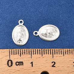 真鍮製チャーム  楕円形と聖母マリアのチャーム  カドミウムフリー＆鉛フリー  925銀メッキ  12.5x8x1mm  穴：1.2mm&nbsp;KK-F907-15S