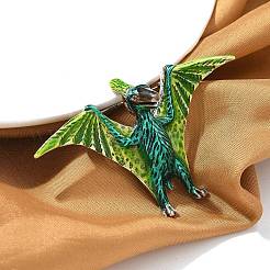 翼竜のエナメルピン  バックパックの服に合うアンティークシルバー合金ブローチ  ライム  41.5x68.5mm&nbsp;JEWB-Q004-02AS-01