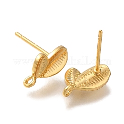 女性用真鍮スタッドピアス  葉  カン付き  18KGP本金メッキ  12x7.5mm  穴：1.2mm  ピン：0.7x12mm&nbsp;EJEW-B107-02G