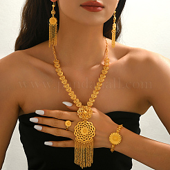 Alloy Hollow Flower Bracelets & Earrings & Necklaces & Rings Sets for Women&nbsp;NS7622