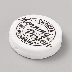 Flat Round with Word Food Grade Eco-Friendly Printed Silicone Focal Beads&nbsp;SIL-SZC0008-07D