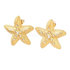 Starfish 304 Stainless Steel Rhinestone Stud Earrings&nbsp;LS-EJEW-P332-04G