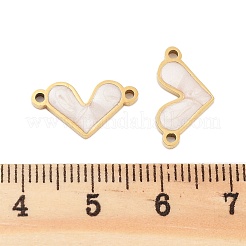 304ステンレススチールホワイトエナメルコネクタチャーム  ラブハートリンク  ゴールドカラー  8.5x15.5x1.5mm  穴：1.2mm&nbsp;STAS-Z078-12G