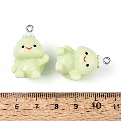 かわいい不透明樹脂ペンダント  カメ  プラチナ鉄ループ付き  グリーン  28.5x17.5x18.5mm  穴：2mm&nbsp;RESI-I345-01P-03