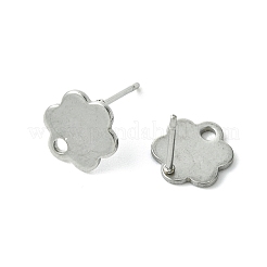 201ステンレススチールスタッドピアス金具10個、穴付き  304ステンレス鋼のピンとイヤーナット  花  10x9mm  穴：1.6mm  ピン：0.8mm&nbsp;EJEW-FS0001-14C