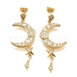 Moon Brass Micro Pave Clear Cubic Zirconia Dangle Stud Earrings&nbsp;EJEW-C126-10G