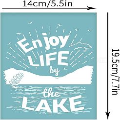 粘着性のシルクスクリーン印刷ステンシル  木に塗るため  DIYデコレーションTシャツ生地  湖のほとりでの生活をお楽しみください  ホワイト  195x140mm&nbsp;DIY-WH0173-010