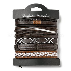 6Pcs 6 Style Adjustable Braided Imitation Leather Cord Bracelet Set with Waxed Cord for Men&nbsp;BJEW-F458-05