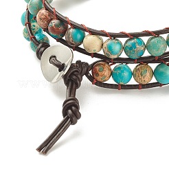 Round Natural Imperial Jasper(Dyed) Braided Wrap Bracelet&nbsp;BJEW-JB08175