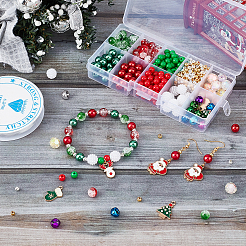 子供向けDIYクリスマスブレスレット製作キット  模造真珠のアクリルとプラスチックビーズを含む  アイアン製ベルチャーム  クリスマストナカイ＆グローブ＆ツリー＆サンタクロース合金エナメルペンダント  ミックスカラー&nbsp;DIY-NB0007-05