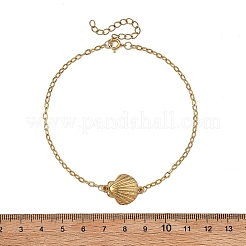 Ocean 304 Stainless Steel Shell Shape Link Textured Cable Chain Anklets for Women&nbsp;AJEW-AN00828