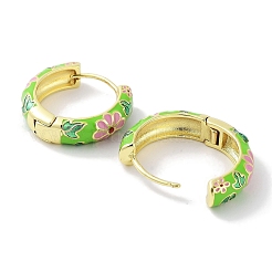 Real 18K Gold Plated Brass Enamel Flower Print Hoop Earrings for Women&nbsp;EJEW-L269-117G