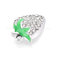 合金ラインストーンとエナメルペンダント  苺  プラチナ  クリスタル  17x13x4mm  穴：1.8mm&nbsp;PALLOY-T092-42P-01