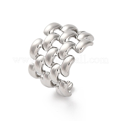 304ステンレススチールウェブオープンカフリング  女性用ワイドバンドリング  ステンレス鋼色  18mm  調整可能&nbsp;RJEW-K258-06P