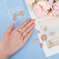 合金エナメルコネクタチャーム  ゴールドカラー  ナザールボンジュウの亀  カラフル  26.5x16x2.5mm  穴：3mm  20個/箱&nbsp;ENAM-PH0002-26
