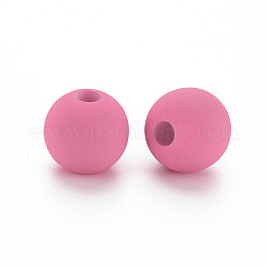 ラバー加工アクリルビーズ  ラウンド  ショッキングピンク  13.5x12.5mm  穴：4mm&nbsp;MACR-T042-04A-01G