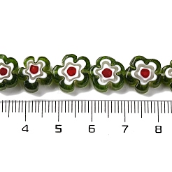 ハンドメイドミッレフィオーリ ランプワークビーズ連売り  プラム  ダークオリーブグリーン  9.5x10.5x3.5mm  穴：0.8mm  約35個/連  14.17''（36センチメートル）&nbsp;LAMP-G164-03K