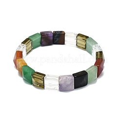 Natural Gemstone Rectangle Beaded Stretch Bracelet for Women&nbsp;BJEW-E379-06A
