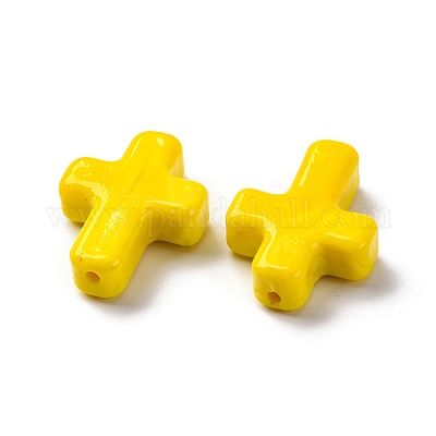 手作りランプワークビーズ  クロス  きいろ  26x19.5x7.5mm  穴：1.6mm&nbsp;LAMP-Q004-01A-02-1