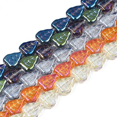 電気メッキガラスビーズセット  葉  ミックスカラー  10x8x4mm  穴：0.9mm  約58~66個/連  21.65インチ〜24.80インチ（55~63cm）&nbsp;EGLA-S188-16-1