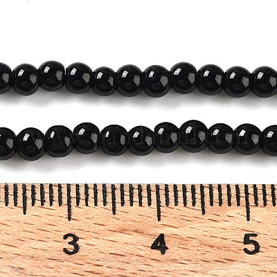 ベーキングペイント、ガラスパールビーズの連  パールカラーの  ラウンド  ブラック  3~4mm  穴：0.5mm  約195個/連  23.6インチ&nbsp;HY-Q003-3mm-80-1