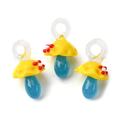 手作りランプワークペンダント  バンピー  キノコ  きいろ  24.5~29.5x15~18.5mm  穴：2~5mm&nbsp;LAMP-M02-01-01-1