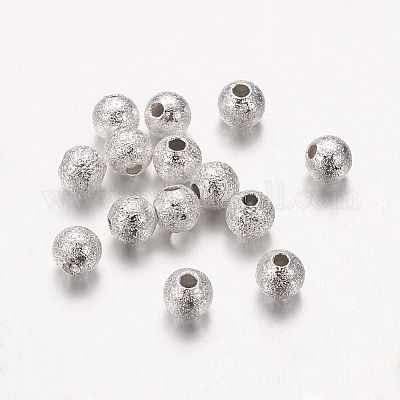真鍮の織り目加工のビーズ  ニッケルフリー  ラウンド  銀色のメッキ  4mm  穴：1mm&nbsp;KK-EC247-S-NF-1